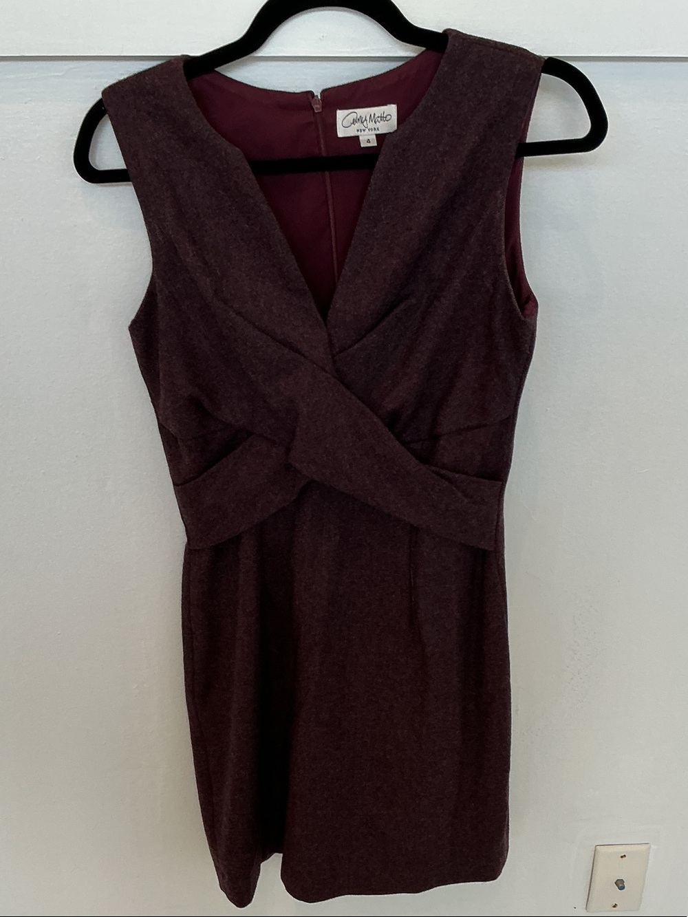 Cynthia Steffe Sleeveless Twist-Front Sheath Dress in Plum-Burgundy
